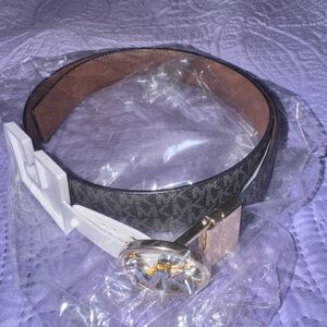 Michael Kors Black and Brown Belt with Gold Buckle - size small